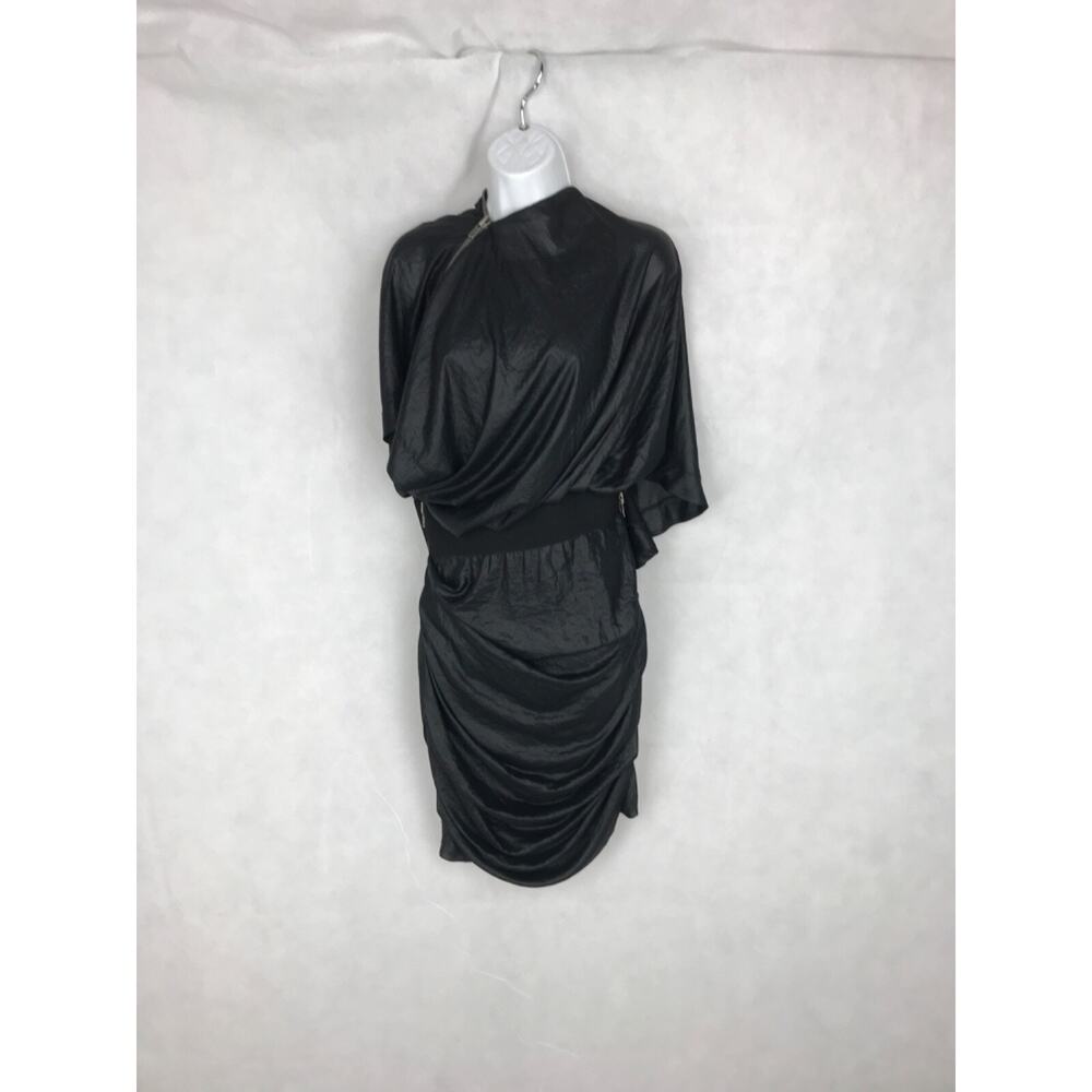 Yigal Azrouel Black Dress Silver Black Zippered Womens SZ 2 Made in USA Poly